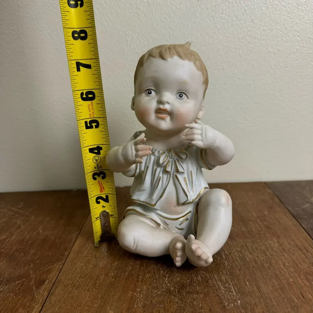 Vintage Bisque Porcelain Baby Boy with‎ gold accents nursery shelf decor